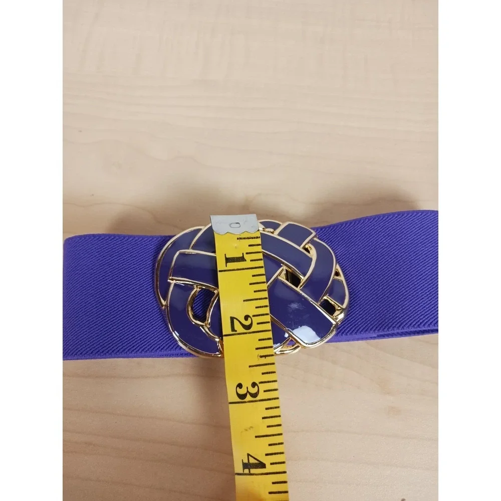 Dia-Lon Vintage Cinch Belt Womens Purple Gold Tone Enamel Knot Buckle Elastic